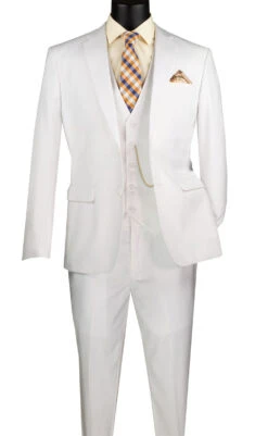 Slim Fit Men's Suit 3 Piece 2 Button In White