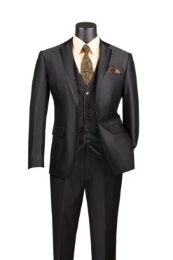 Slim Fit 3 Piece Satin Suit In Black