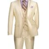 Slim Fit 3 Piece Satin Suit In Champagne Beige