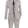 Slim Fit Suit Windowpane 3 Piece With Vest In Black/Gray