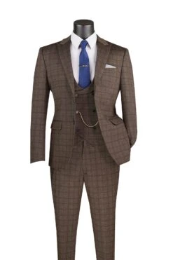 Slim Fit 3 Piece Stretch Fabric Suit In Brown