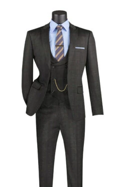 Slim Fit 3 Piece Stretch Fabric Suit In Black