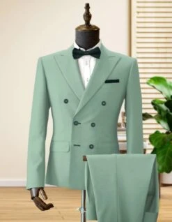Mens Sage Green Double Breasted Suit - Mens Summer Color Light Weight Suit