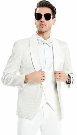 Mens One Button Vested Solid Shawl Collar Wedding And Prom Tuxedo In Ivory