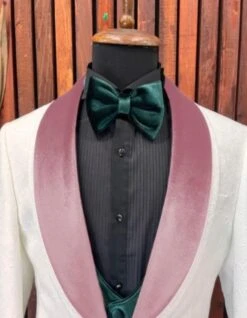 White And Pink Tuxedo - Prom Suit (Jacket + Pants + Vest + Bowtie Package) -Alberto Nardoni Shop Shawl Lapel White and Pink
