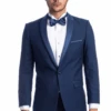 Men's Slim Fit One Button Satin Trim Peak Lapel Prom & Wedding Tuxedo In Cobalt Blue