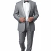 Men's Slim Fit One Button Satin Trim Peak Lapel Prom & Wedding Flat Front Pants Tuxedo In Light Grey