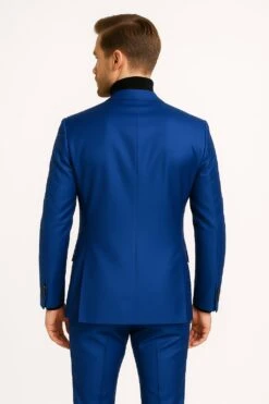 Men's Royal Blue Shiny Satin Suit – 2-Piece Slim Fit Tuxedo With Peak Lapel -Alberto Nardoni Shop SlimFitTuxedo