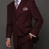 Tz-100bg Classic 3pc 2 Button Solid Burgundy Mens Suit By Tessori Uomo Super 150's Extra Fine Italian Fabric