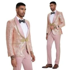 2025 Prom Special Blush Paisley 2pc Mens Suit By Tazzio
