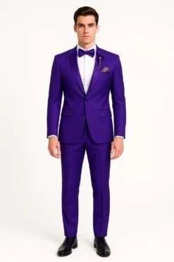 Purple Tuxedo Suit For Men – Stylish Two-Piece Prom And Wedding Suit With Matching Satin Lapel