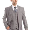 "Light Grey Men's Wedding & Business Suit - Vested Two Button Solid Color"