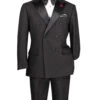 Modern Fit Black 2 Piece Double Breasted Tuxedo Adjustable Waistband With Oversized Bow Tie
