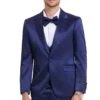 "Indigo Navy Men's Sharkskin Satin Prom 2025 & Wedding Suit - One Button Vested"