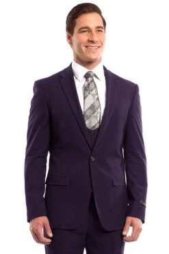 "Eggplant Men's Wedding & Prom 2025 Suit - One Button, Peak Lapel, Skinny Fit With Lowcut Vest"