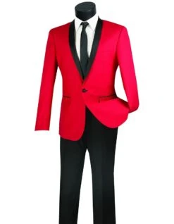 Mens Slim Fit Shawl Tuxedo In Red