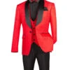 Slim Fit Tuxedo 3 Piece With Jacquard Pattern In Red