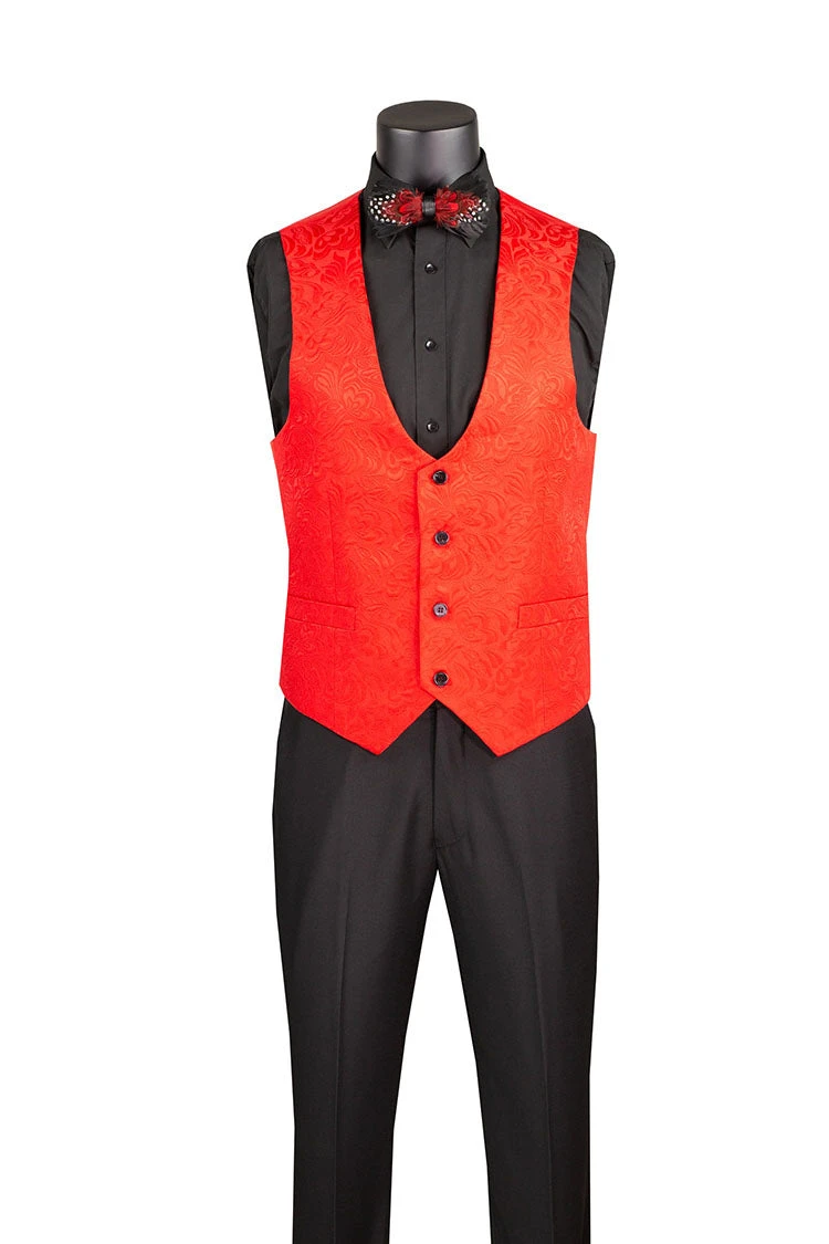 Slim Fit Tuxedo 3 Piece With Jacquard Pattern In Red 2 Slim Fit Tuxedo 3 Piece With Jacquard Pattern In Red - Image 2