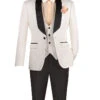 Slim Fit Tuxedo 3 Piece With Jacquard Pattern In White