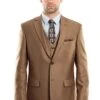 "Sharkskin Business Suit For Men - Two Button Vested In Dark Camel Toast"
