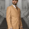 Mens Classic Fit Pleated Pant 2 Button Wool Suit In Camel