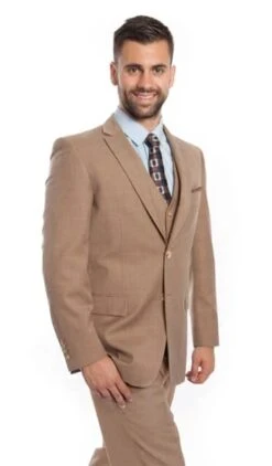 Tan Italian Wool Windowpane Vested2 ButtonSuit