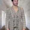 Tan Plaid Suit - Camel Khaki Tan Beige Color -Double BreastedVested Mens Suit Windowpane Pattern - Modern Fit