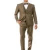 Men's Two Button Vested Vintage Single Breasted Style Tweed Tan Wedding Suit