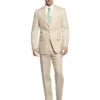 Tan Linen Suit - Two Button Pure Linen For Beach Wedding Outfit Suit Basic Solid Plain Tan Wedding / Prom ~ Beige