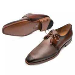 Mezlan Montes Taupe & Cognac Italian Calfskin Men’s Oxford -Alberto Nardoni Shop Taupe Cognac2