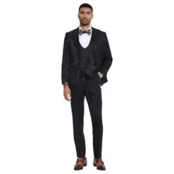 2025 Floral Mens 3PC Suit W/ Double Breasted Prom Vest By Tazzio, Black -Alberto Nardoni Shop Tazzio4