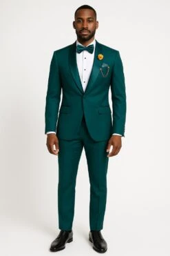 Teal Green Tuxedo Suit For Men – Satin Shawl Lapel Prom And Wedding Suit