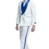 Men's Slim Fit Double Breasted Paisley Smoking Jacket Prom & Wedding Tuxedo In White & Royal Blue