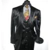 Men's Black 2 Button Velvet Fabric 3 Piece Vested Side Vent Suit With Pleated Pants