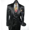 Men's Black2 Button Velvet Fabric 3 Piece Vested Side Vent Suit With PleatedPants