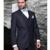 Wool Classic 3pc 2 Button Dark Navy Blue Suit For Men Stripe ~ Pinstripe Suit Super 150'S Extra Fine Italian Fabric