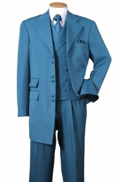 Mens 6 Button Double Breasted Vest Fashion Zoot Suit In Turquoise