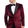 "Burgundy Velvet Men's Wedding & Prom 2025 Tuxedo Jacket - Two Button Peak Lapel"