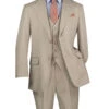 Oatmeal Regular Fit 3 Piece Suit With Vest And Adjustable Waist Band Pants