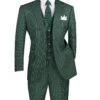 Odyssey Collection - Hunter Green Regular Fit 3 Piece Suit 2 Button Gangster Stripe