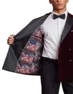 Double Breasted Tuxedo - Velvet Dinner Jacket With Pants In Color Maroon -Alberto Nardoni Shop Velvet Dinner Jacket in Color Maroon