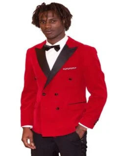 Double Breasted Tuxedo - Velvet Dinner Jacket With Pants In Color Red