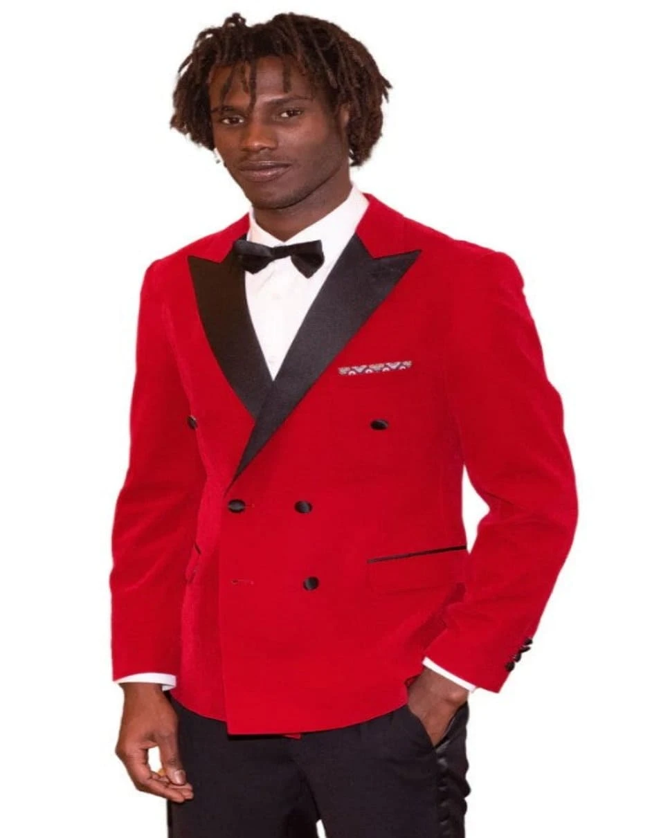 Double Breasted Tuxedo - Velvet Dinner Jacket With Pants In Color Red 1 Double Breasted Tuxedo - Velvet Dinner Jacket With Pants In Color Red
