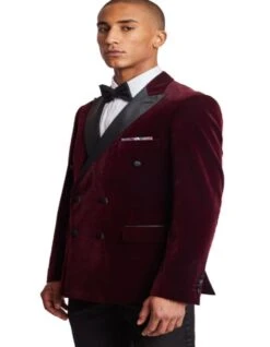 Double Breasted Tuxedo - Velvet Dinner Jacket With Pants In Color Maroon -Alberto Nardoni Shop Velvet Dinner Jacket with Pants Color Maroon