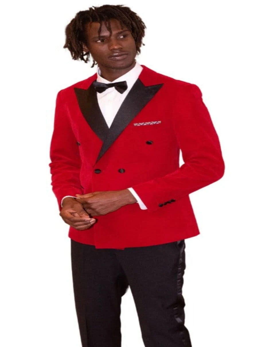 Double Breasted Tuxedo - Velvet Dinner Jacket With Pants In Color Red 6 Double Breasted Tuxedo - Velvet Dinner Jacket With Pants In Color Red - Image 6