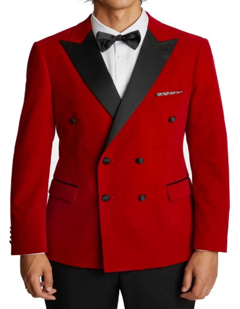 Double Breasted Tuxedo - Velvet Dinner Jacket With Pants In Color Red 4 Double Breasted Tuxedo - Velvet Dinner Jacket With Pants In Color Red - Image 4