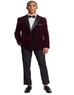 Double Breasted Tuxedo - Velvet Dinner Jacket With Pants In Color Maroon -Alberto Nardoni Shop Velvet Dinner Jackets Maroon