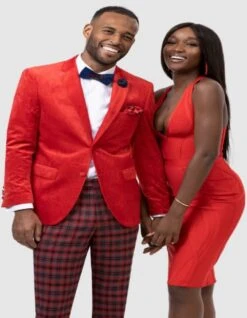 Paisley Blazer - Prom Tuxedo Dinner Jacket - Velvet Sport Jacket In Color Red