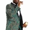 Mens One Button Vested Prom And Wedding Shawl Tuxedo In Green And Gold