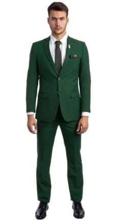 Men's Basic 2 Button Notch Lapel Slim Fit Wedding Suit In Hunter Green